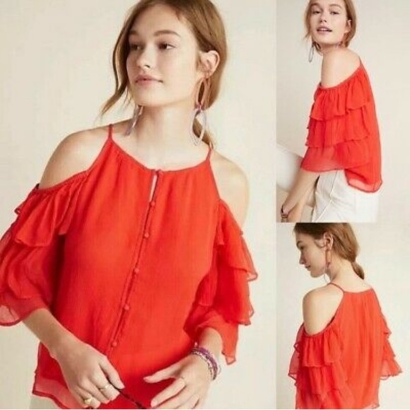 NWOT Anthropologie MAEVE Zelda Ruffle Sleeve Top - Picture 1 of 13